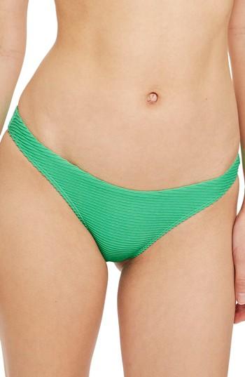 Women's Topshop Ribbed High Leg Bikini Bottoms Us (fits Like 0-2) - Green