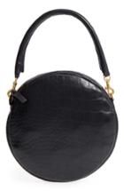 Clare V. Croc Embossed Leather Circle Clutch - Black