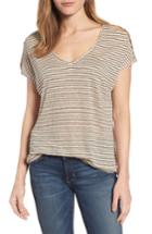 Women's Lucky Brand Cold Shoulder Stripe Linen Tee - White