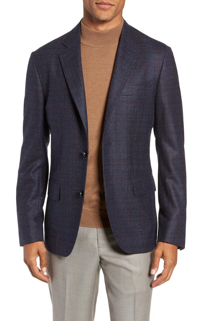 Men's Nordstrom Signature Trim Fit Windowpane Wool Sport Coat S - Blue