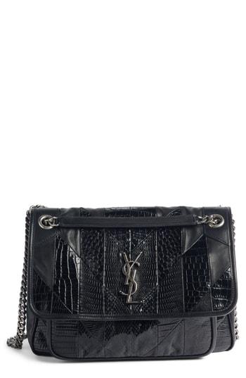 Saint Laurent Niki Medium Patchwork Shoulder Bag - Black