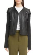 Women's Rick Owens V-neck Leather Biker Jacket Us / 38 It - Black