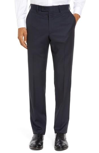 Men's Jb Britches Flat Front Solid Wool Trousers R - Blue