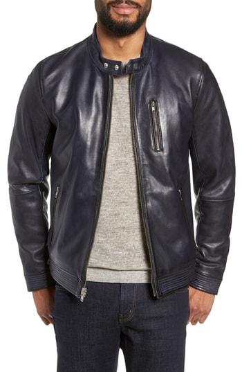 Men's Lamarque Leather Racer Jacket - Blue