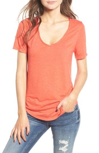 Women's Bp. Raw Edge V-neck Tee, Size - Red