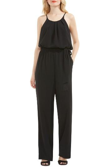 Women's Vince Camuto Belted Pleat Neck Jumpsuit - Black