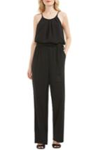 Women's Vince Camuto Belted Pleat Neck Jumpsuit - Black