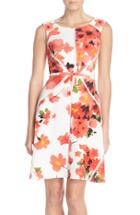 Women's Adrianna Papell Floral Print With Mesh Inset Fit & Flare Dress