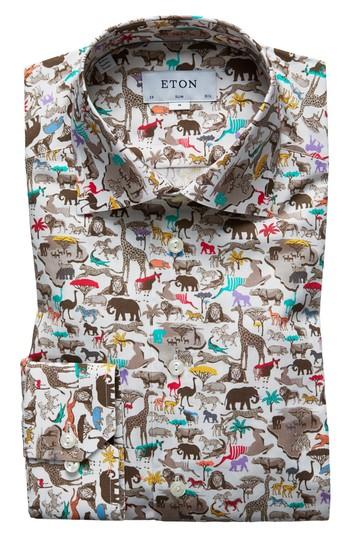 Men's Eton Slim Fit Print Dress Shirt .5 - Brown