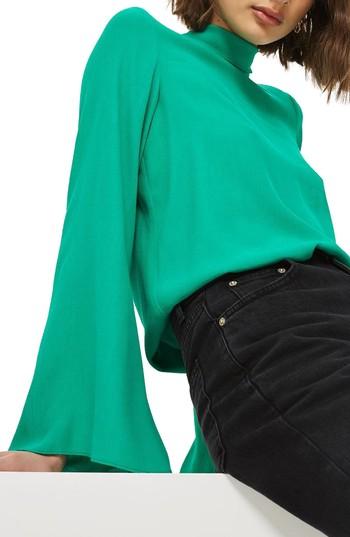 Women's Topshop Tie Back Roll Neck Top Us (fits Like 0) - Green