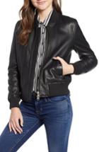 Women's Hudson Jeans Leather Bomber Jacket - Black