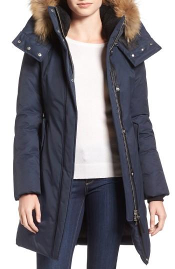 Women's Mackage 'kerry' Genuine Fox Fur Trim Down Parka, Size - Blue