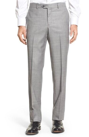 Men's Nordstrom Men's Shop Flat Front Sharkskin Wool Trousers - Metallic