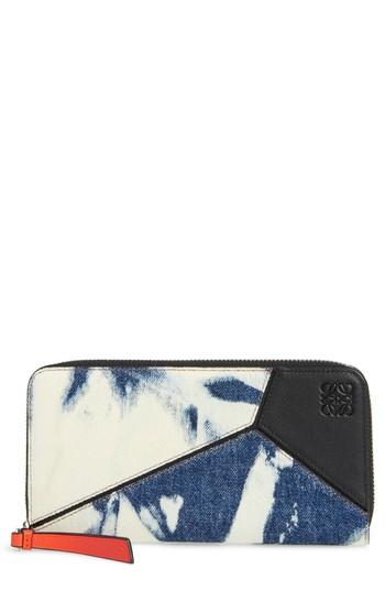 Women's Loewe Denim Puzzle Zip Around Leather Wallet -