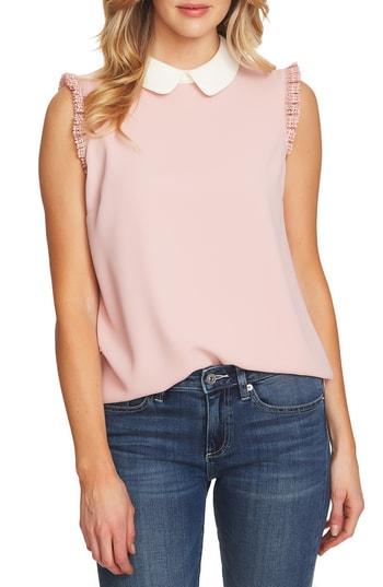 Women's Cece Lace Trim Collared Blouse, Size - Pink