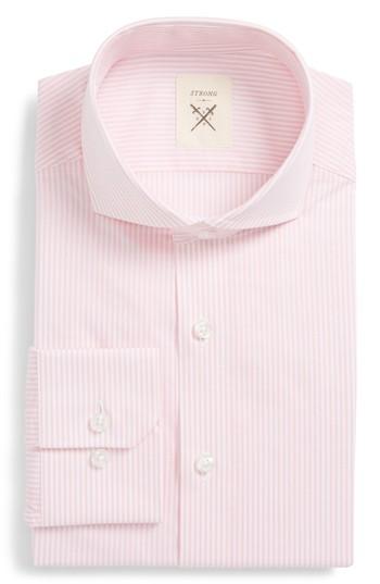Men's Strong Suit Trim Fit Stripe Dress Shirt .5 R - Pink