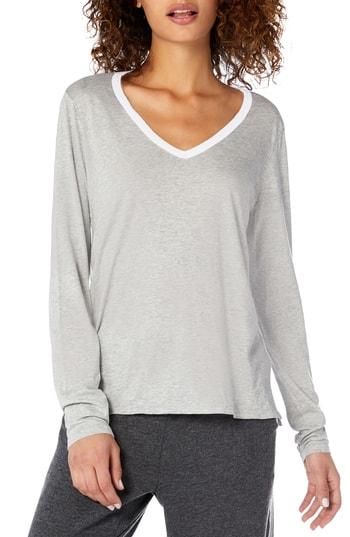 Women's Michael Stars Ultra Jersey Contrast Trim Long Sleeve Cotton Blend Top, Size - White