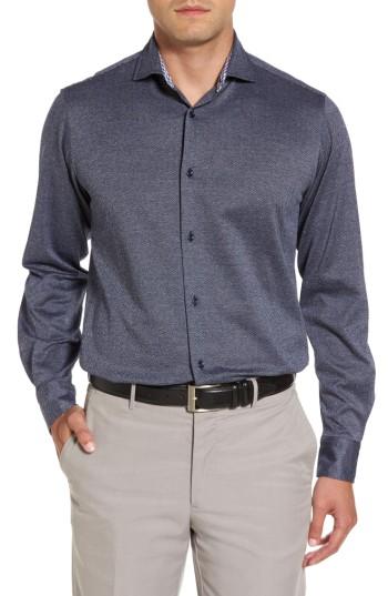 Men's Paul & Shark Herringbone Sport Shirt - Blue