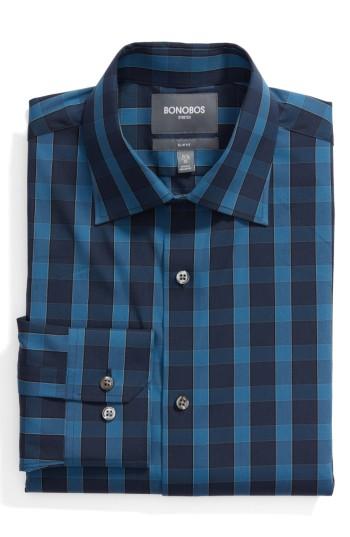 Men's Bonobos Chiltern Trim Fit Stretch Check Dress Shirt .5 - 32 - Blue