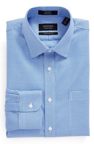 Men's Nordstrom Men's Shop Traditional Fit Non-iron Micro Houndstooth Dress Shirt