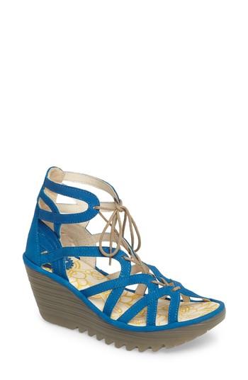 Women's Fly London 'yuke' Platform Wedge Sandal .5-6us / 36eu - Blue