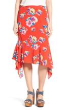 Women's Bp. Floral Ruffle Hem Skirt, Size - Red