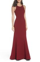 Women's Sequin Hearts Ruffle Back Scuba Gown - Burgundy