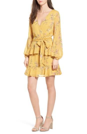 Women's Love, Fire Floral Wrap Style Dress - Yellow