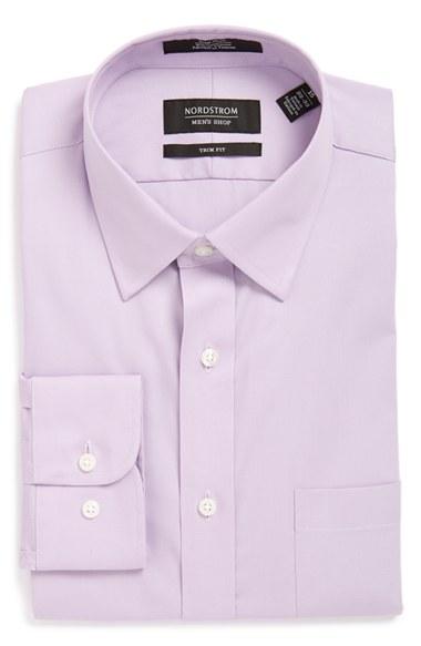 Men's Nordstrom Men's Shop Trim Fit Non-iron Solid Dress Shirt .5 34/35 - Purple