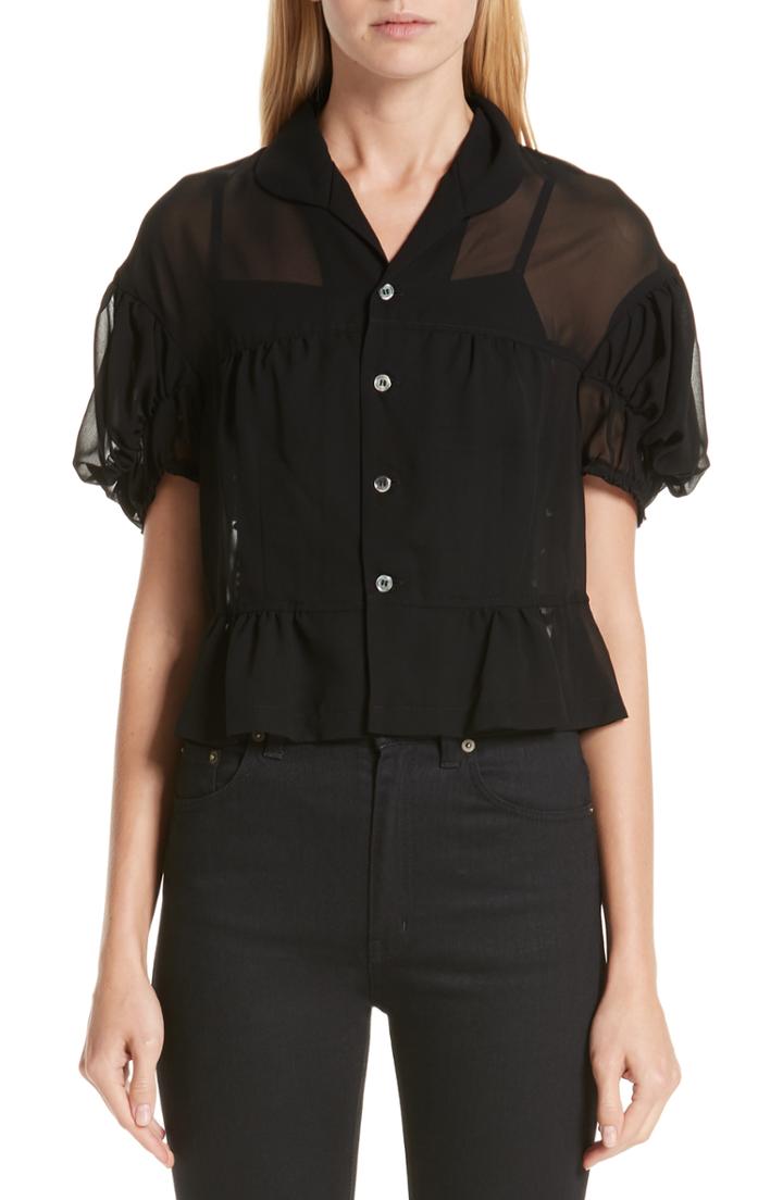 Women's Madewell Eyelet Ruffle Mock Neck Top - Black