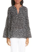 Women's Michael Kors Cheetah Print Bell Sleeve Silk Georgette Blouse - Black