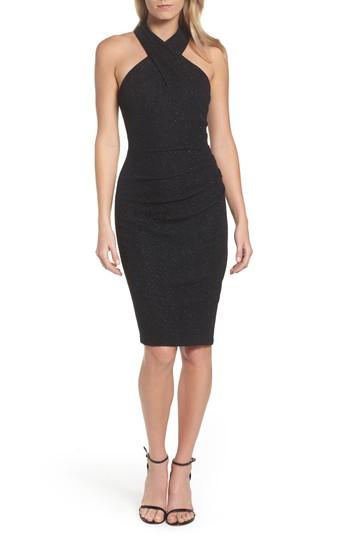 Women's Eliza J Glitter Halter Neck Sheath Dress - Black