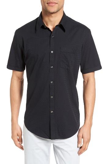 Men's James Campbell Rubens Check Jacquard Sport Shirt - Black