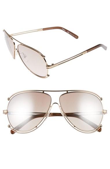 Women's Chloe 'isidora' 61mm Aviator Sunglasses - Rose Gold/ Peach