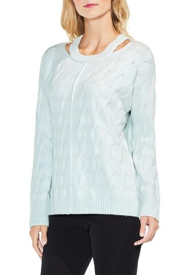 Women's Vince Camuto Keyhole Neck Cable Sweater, Size - Blue
