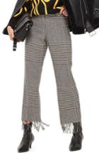 Women's Topshop Fringe Hem Check Trousers Us (fits Like 10-12) - Black