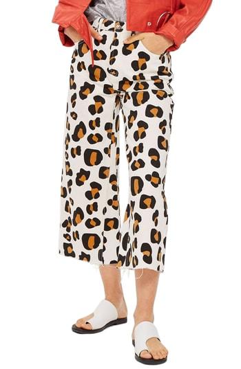 Women's Topshop Moto Wide Leg Crop Jeans W X 30l (fits Like 24w) - White