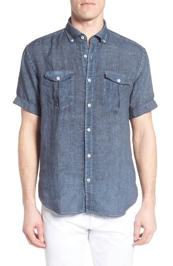 Men's Bugatchi Shaped Fit Linen Sport Shirt - Blue
