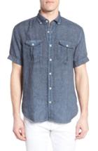 Men's Bugatchi Shaped Fit Linen Sport Shirt - Blue