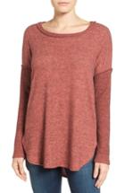 Petite Women's Bobeau Rib Long Sleeve Fuzzy Sweatshirt P - Pink