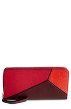 Women's Loewe Puzzle Leather Zip Around Wallet - Red
