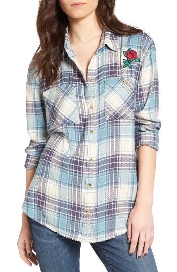Women's Treasure & Bond Patch Detail Plaid Boyfriend Shirt