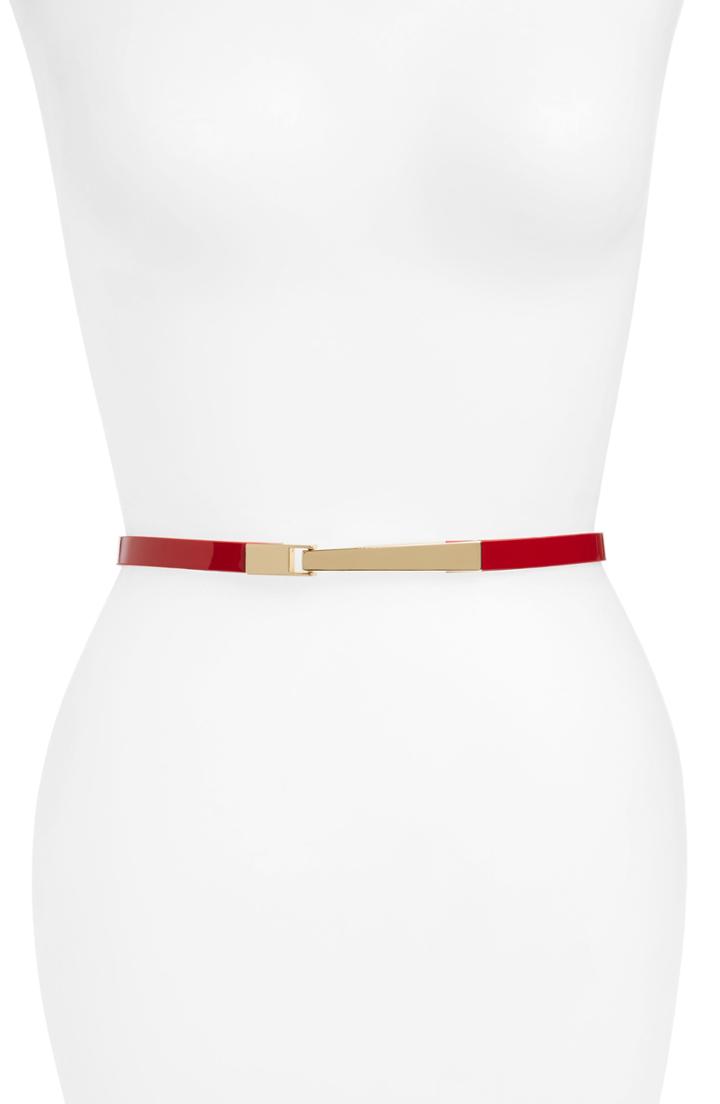 Women's Halogen 'interlock' Skinny Stretch Leather Belt /small - Red Sage