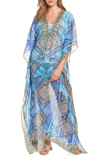 Women's Asa Kaftans Fiji Long Kaftan - Blue/green