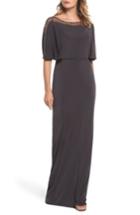 Women's La Femme Cape Illusion Crepe Gown