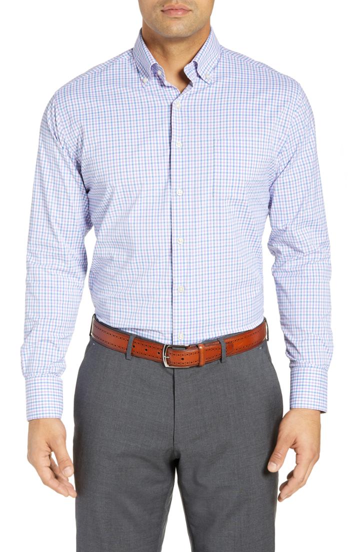 Men's Peter Millar Natural Touch Regular Fit Performance Sport Shirt, Size - Blue