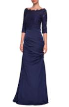 Women's La Femme Lace Top Trumpet Gown - Blue