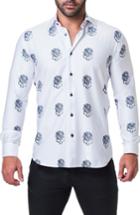 Men's Maceoo Fibonacci Skull Sketch Print Trim Fit Sport Shirt (s) - White