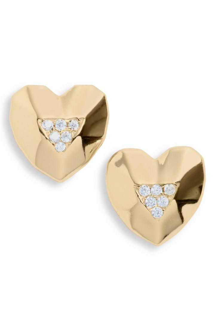 Women's Argento Vivo Pave Heart Stud Earrings