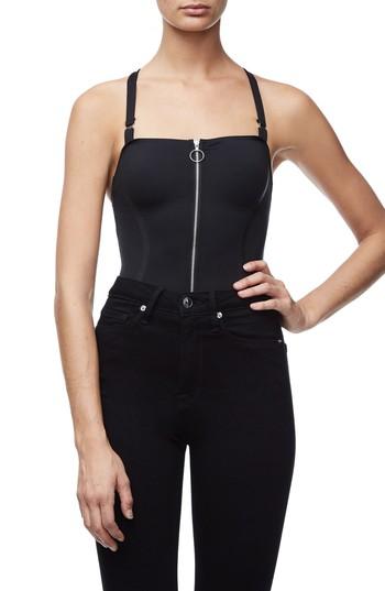 Women's Good American The Slightly Scuba Cami Zip Bodysuit - Black